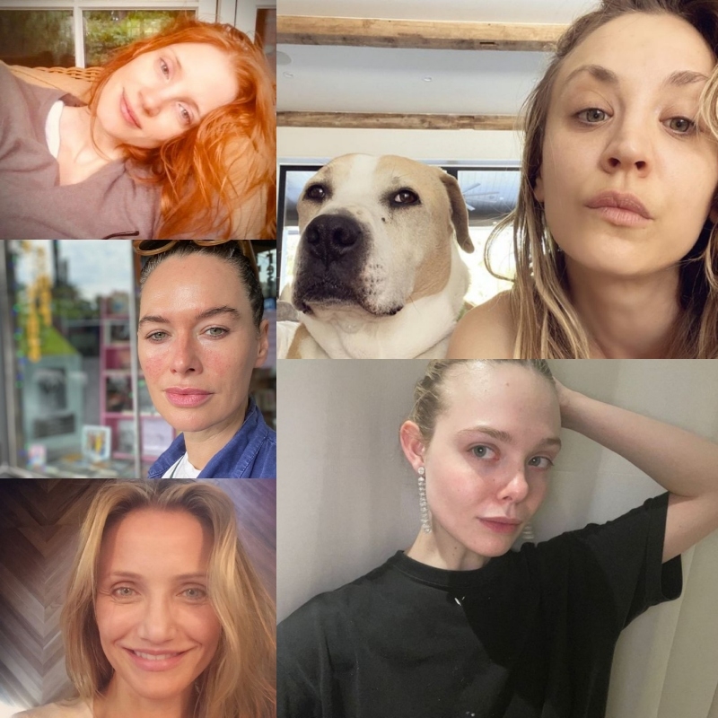 More Celebrities Who Look Stunning Without Makeup | Instagram/@jessicachastain & @iamlenaheadey & @camerondiaz & @kaleycuoco & @ellefanning