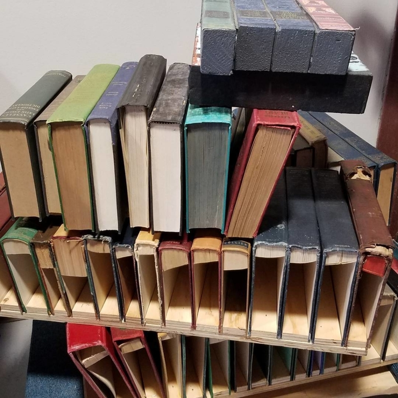 An Entire Fake Bookshelf | Instagram/@auroratheatrecompany