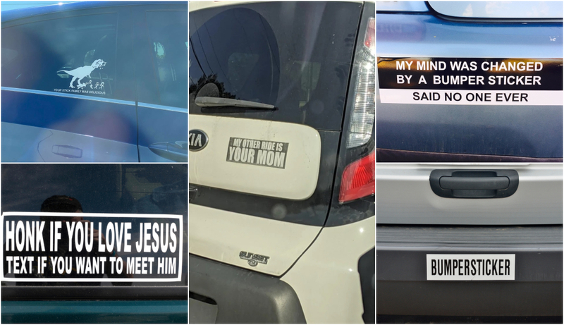 Honk if You’re Laughing: Take a Look at These Hysterical Bumper Stickers | Reddit.com/itsmemario97 & charlieboyx & c00pdawg & Alamy Stock Photo by Steve Skjold & Don Johnston_EC